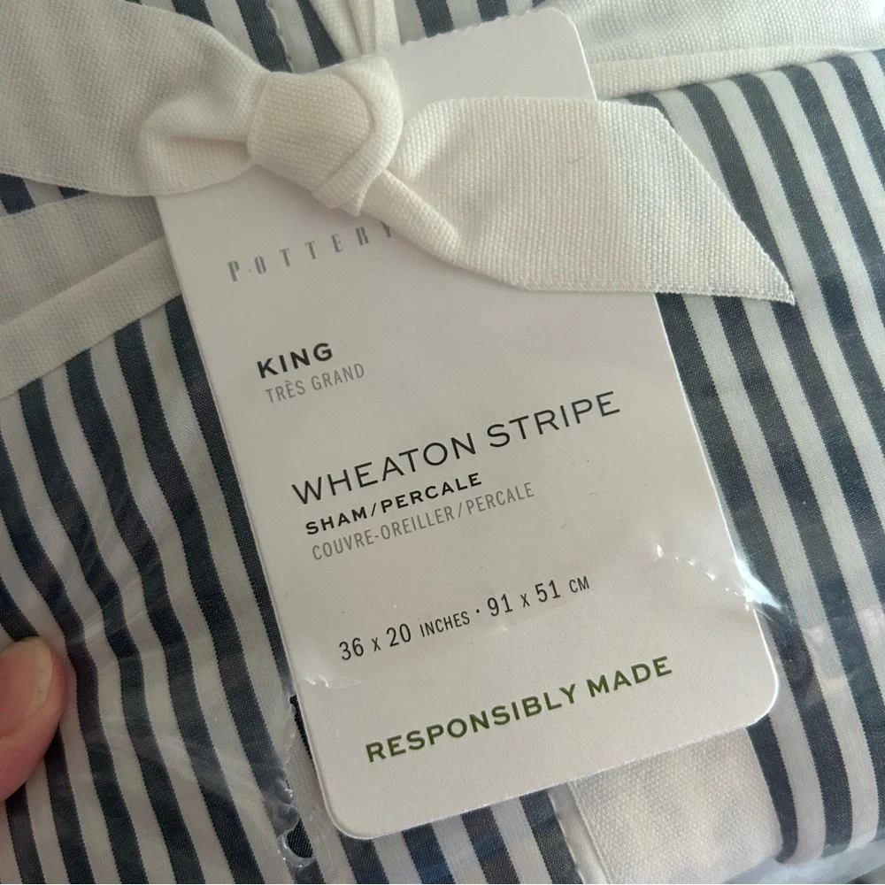 Pottery Barn Wheaton Striped Percale Comforter Sham Pillow Cover KING 36x20 NEW